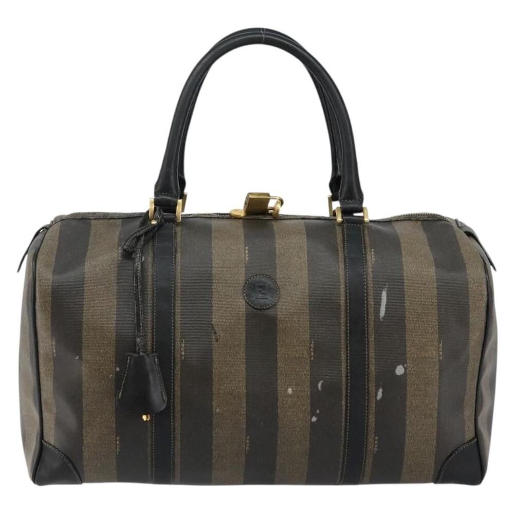 Fendi Pequin Canvas Boston Bag Black